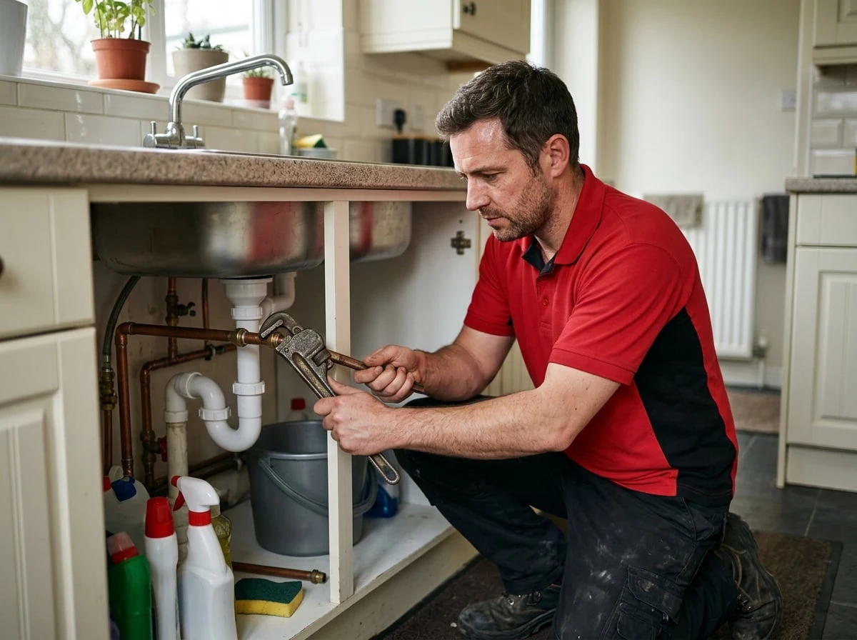Sunbury Plumbers engineer carrying out emergency plumbing on a burst pipe in Sunbury-on-Thames